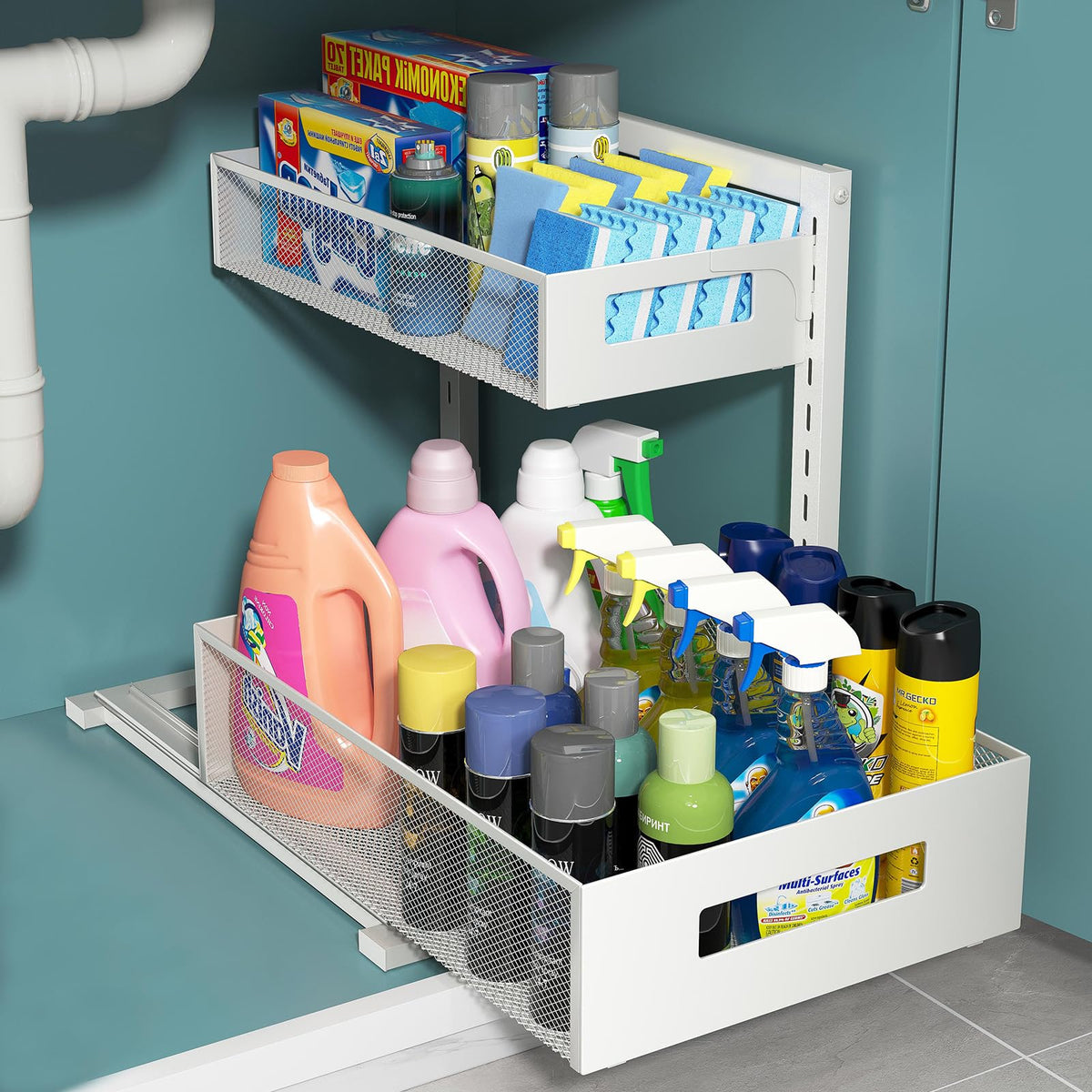 TISTAYA Under Sink Organizer, Metal Under Sink Organizers and Storage, Slide Out Pull Out Cabinet Organizer for Kitchen, Bathroom, Pantry, Laundry, Study, Black