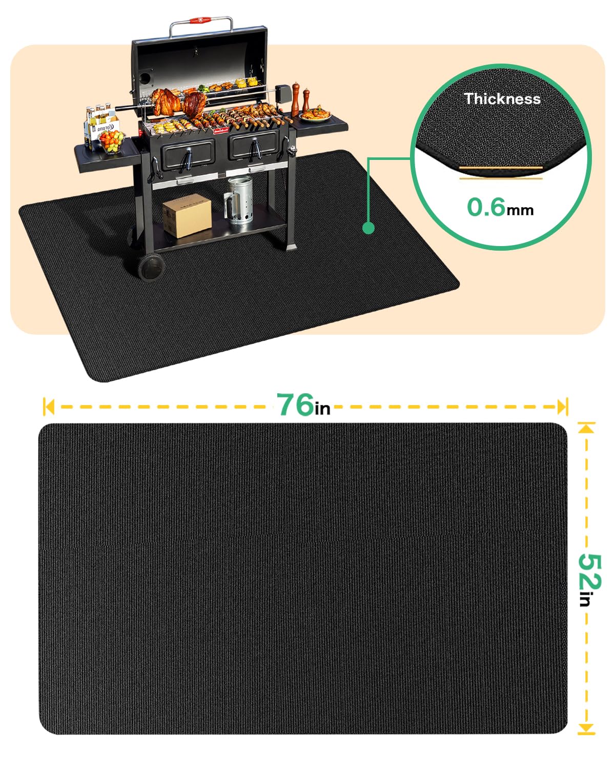 TAOMAND Large 76 x 52 inches Under Grill Mats for Outdoor Grill | BBQ Mat