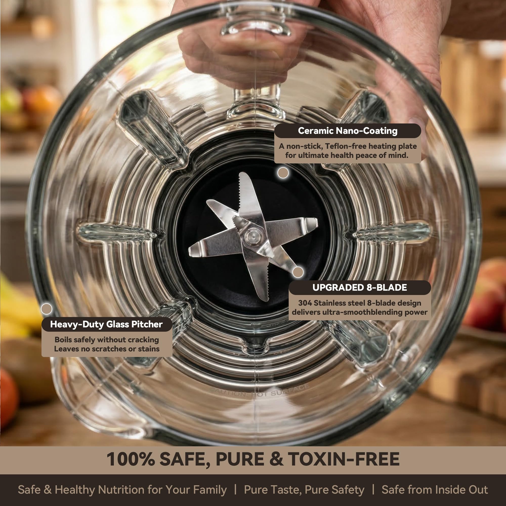 Glass Blenders for Kitchen with Tamper, Blender for Smoothies, Professional Blenders 1500W Motor, 9 Adjustable Speeds, 14 Preset Programs, High-Speed Heating Blender for Nut Milk, Soups, Sauces & More