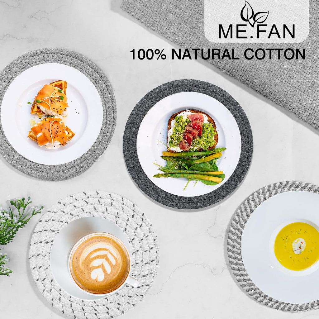 ME.FAN 7 Inch Trivets/Potholders 4 Set Cotton Thread Weave Trivets for Pots and Pans - Large Coasters/Hot Pads to Protect Desktop & Countertop - Mix 1