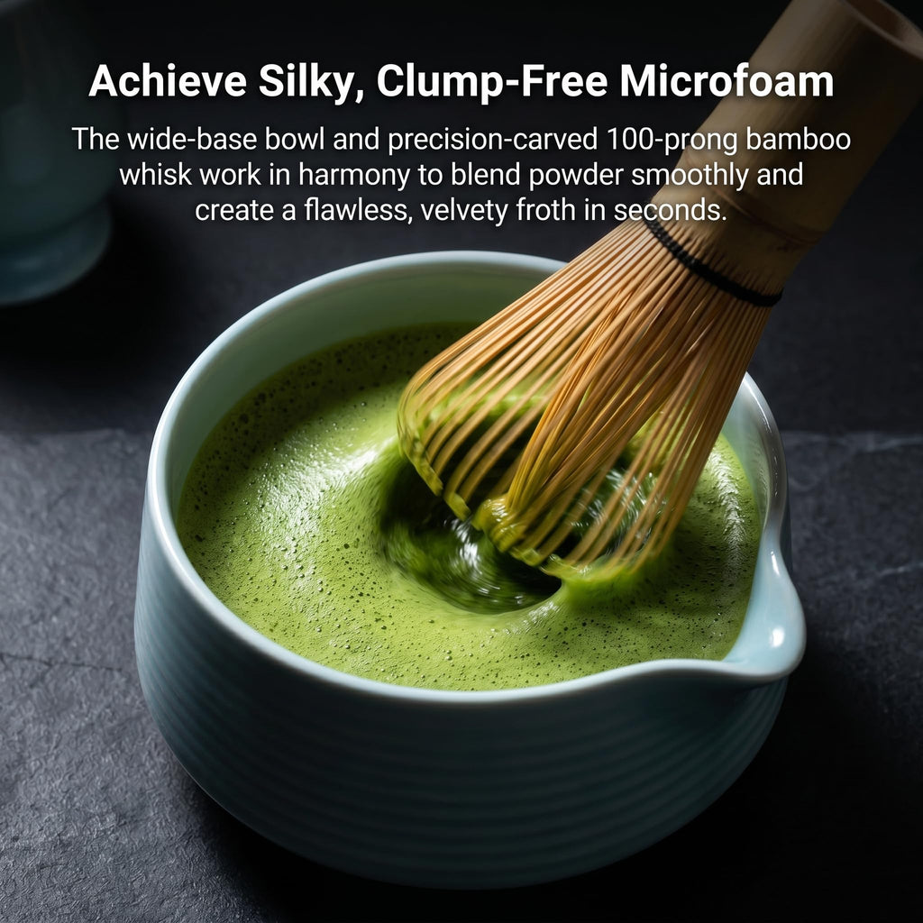 8-Piece Traditional Matcha Tea Set with Spouted Ceramic Bowl, Bamboo Whisk and Holder, Complete Japanese Matcha Kit for Home Latte Preparation, Includes Sifter and Scoop Rest, Premium Gift Box(Blue)