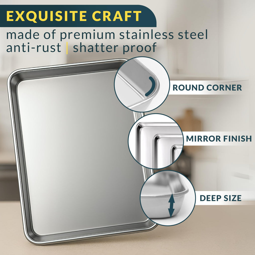 Stainless Steel Cookie Sheet Set of 3, 9/12/16" Baking Sheet Pans