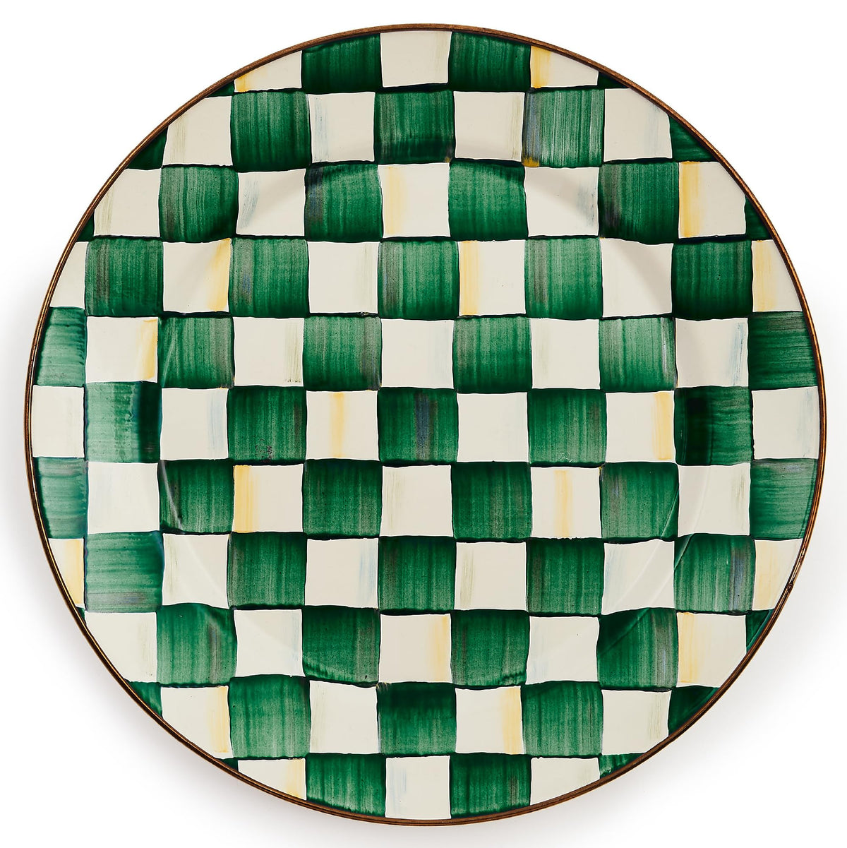 MACKENZIE-CHILDS Enamel Charger Plate, Brown-and-White Mocha Check