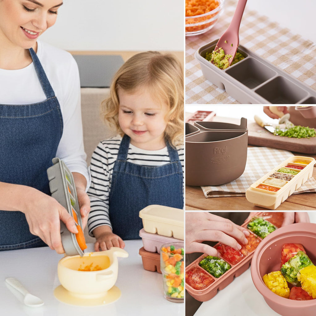 Firgi 1.7 oz/4 Sections Silicone Ice Cube Freezer Tray with Lid, 100% Food-Grade Platinum Silicone,Leak Resistance & Dishwasher Safe for Baby Food Prep,Breast Milk,Purees - Korean Made, Beige