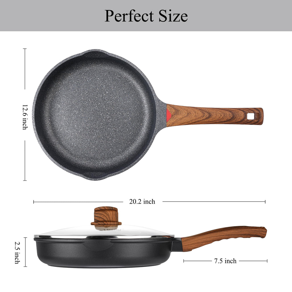 Vinchef 12.5" Non Stick Frying Pans, Skillet with Lid Used for All Stoves, Induction Non Toxic Cookware, Cooking Pans Nonstick Capable of Kitchen