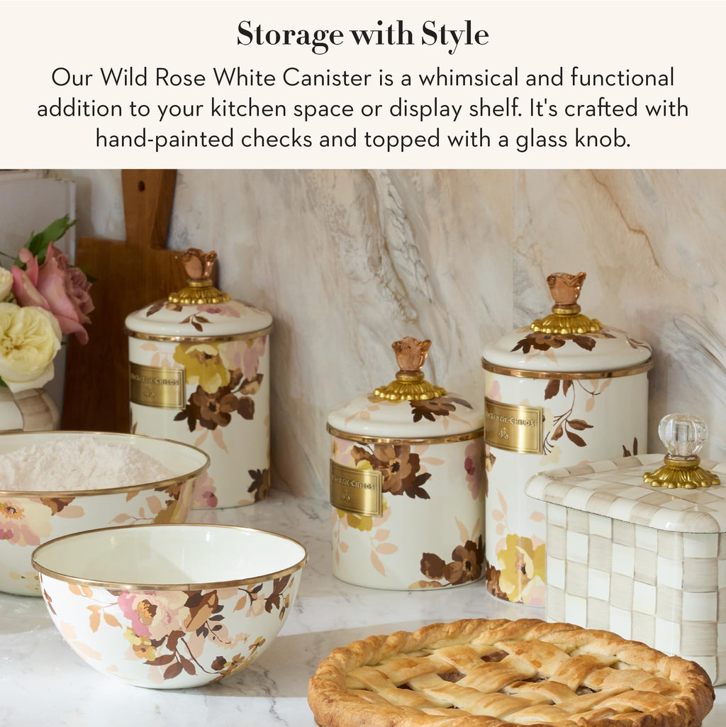 MACKENZIE-CHILDS Enamel Canister, Medium, Wild Rose White