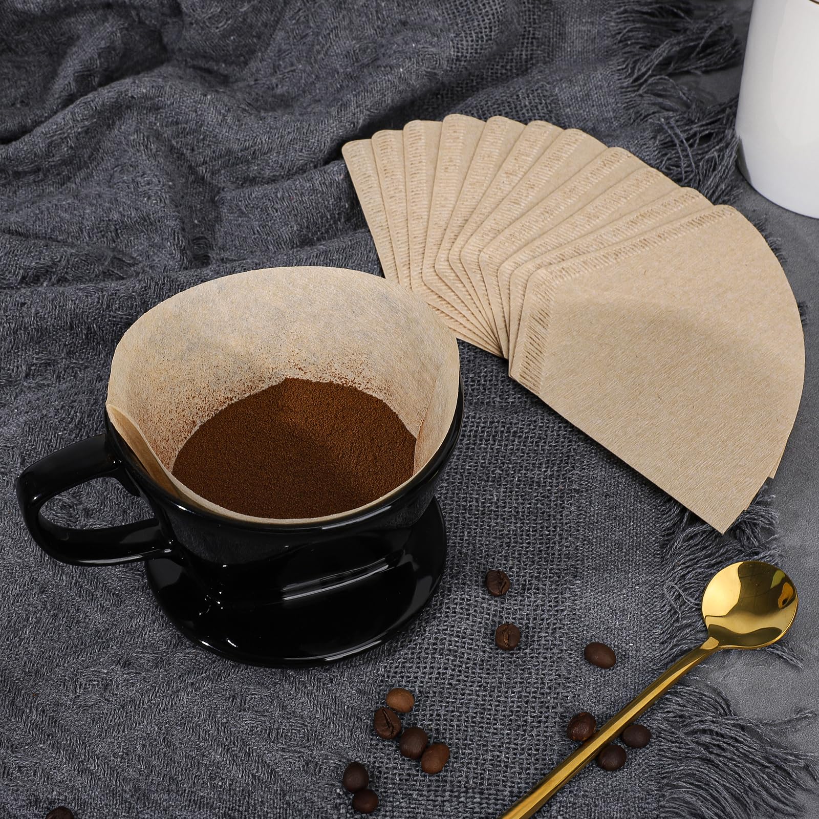 Segarty Pour Over Coffee Maker Set, Single Cup Black Ceramic Coffee Dripper with 200PCS Size #2 Cone Filter Paper, Slow Drip Pourover Brewer for Home Office Travel Camping