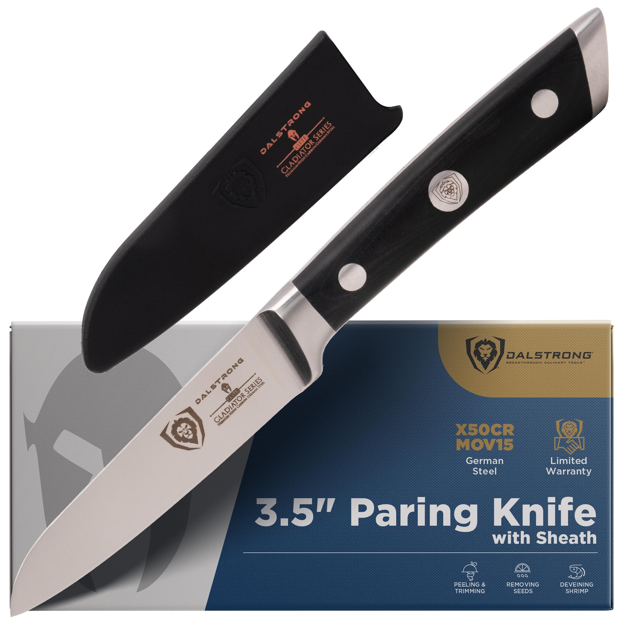 Dalstrong Paring Knife - 3.5 inch - Forged High-Carbon German Steel - Black G10 Handle - Sheath - Small Knife Fruit Vegetable Cutting Knife - Gladiator Series Elite - Razor Sharp Kitchen Knife - NSF