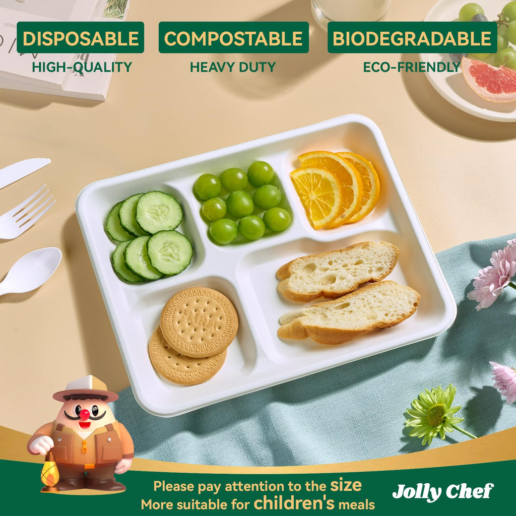 JOLLY CHEF Heavy Duty Compostable 3 Compartment Paper Plate 9 Inch 150 Pack