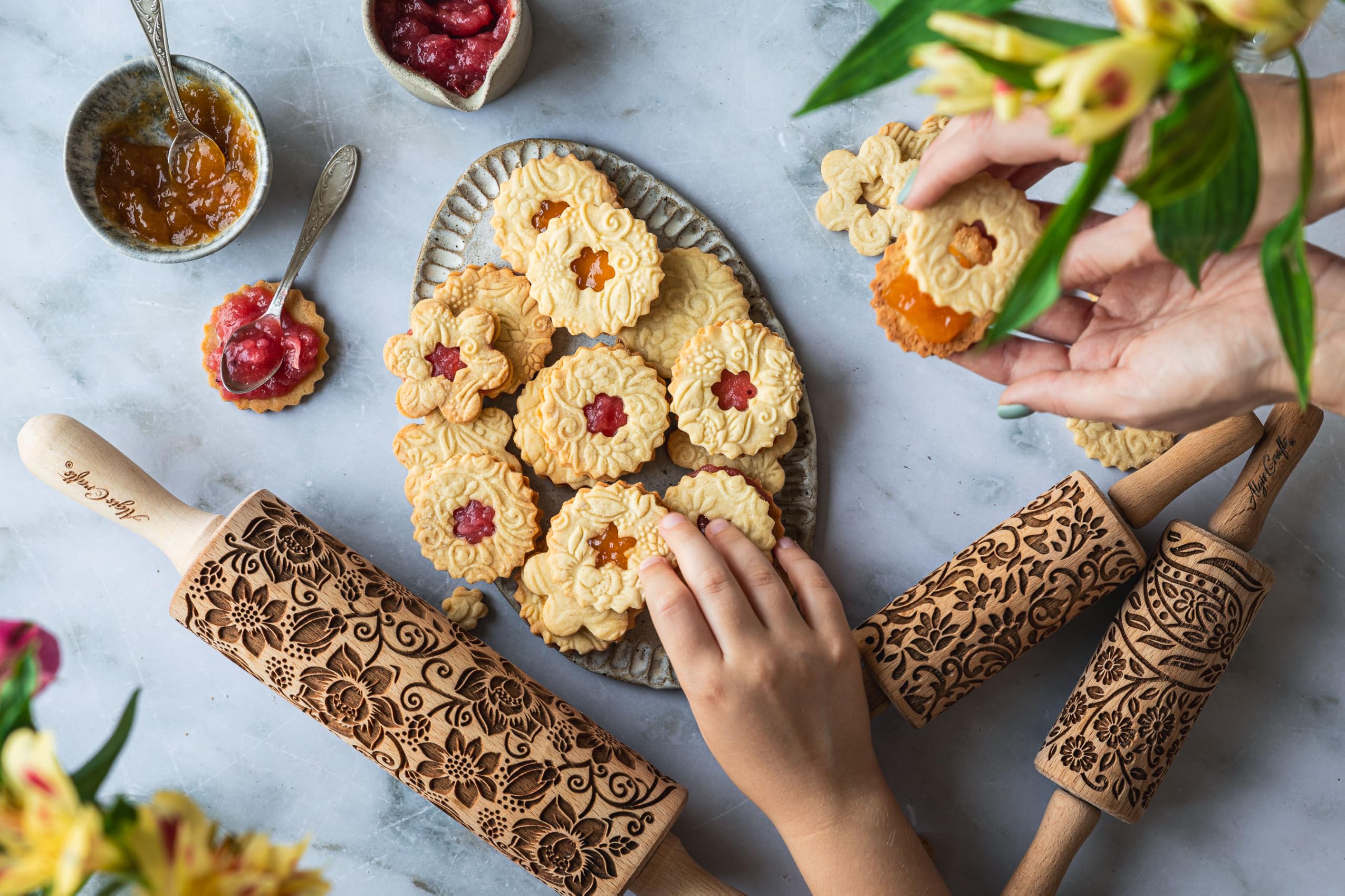 SUNFLOWER FIELD Embossed Rolling Pin for Ceramic. Clay Roller and Ceramic Stamp for Embossing Pottery. Baking Gifts for Women by Algis Crafts for Embossed Cookies