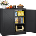 Black Storage Cabinet with Doors and Adjustable Shelves,36" Tall Farmhouse Food Pantry Cabinets,Small Sideboard Cabinet,Short Metal Storage Cabinets for Home Kitchen,Dining/Living/Laundry/Room