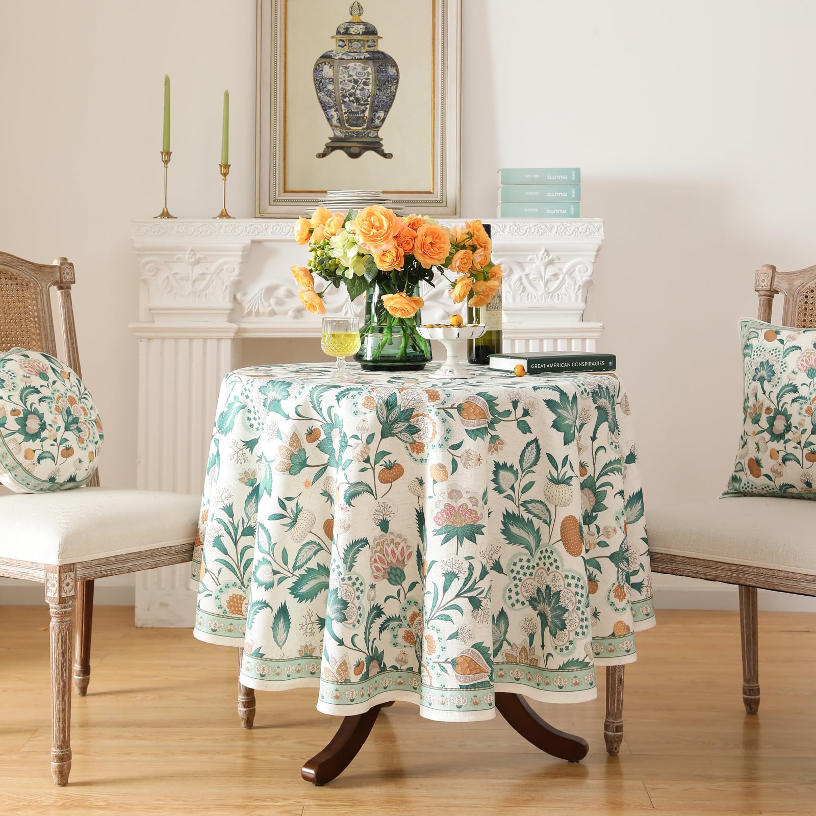 patdrea Vintage French Linen Tablecloth,Round,Diameter 67"-Tree Life