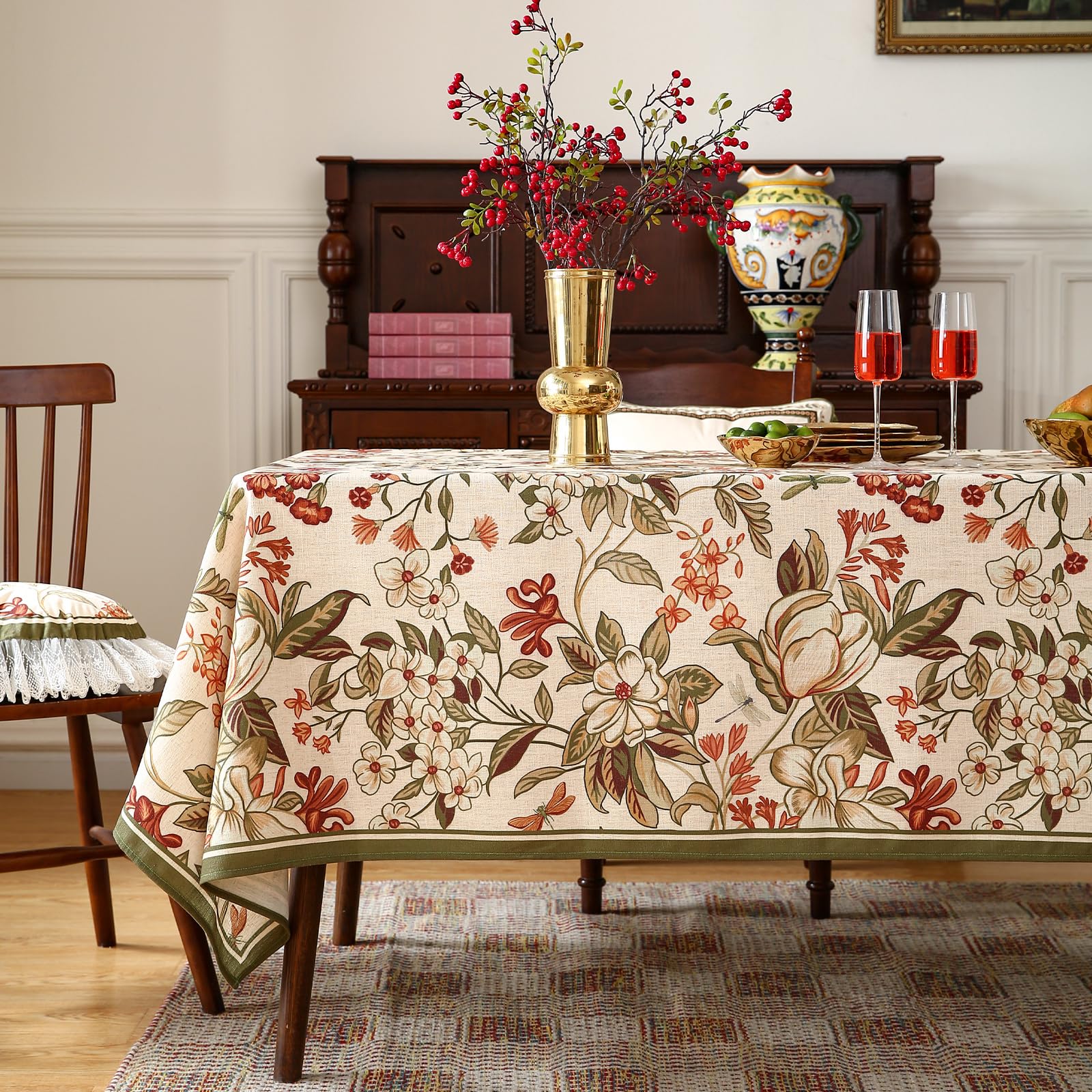 ISAENNE Designer Bohemian Linen Small Square Table Cloth,Colorful Floral Pattern Tablecloth,Wrinkle Resistant Decorative Tablecloths for Dining Thanksgiving Kitchen Party,55"*55"-Grace A