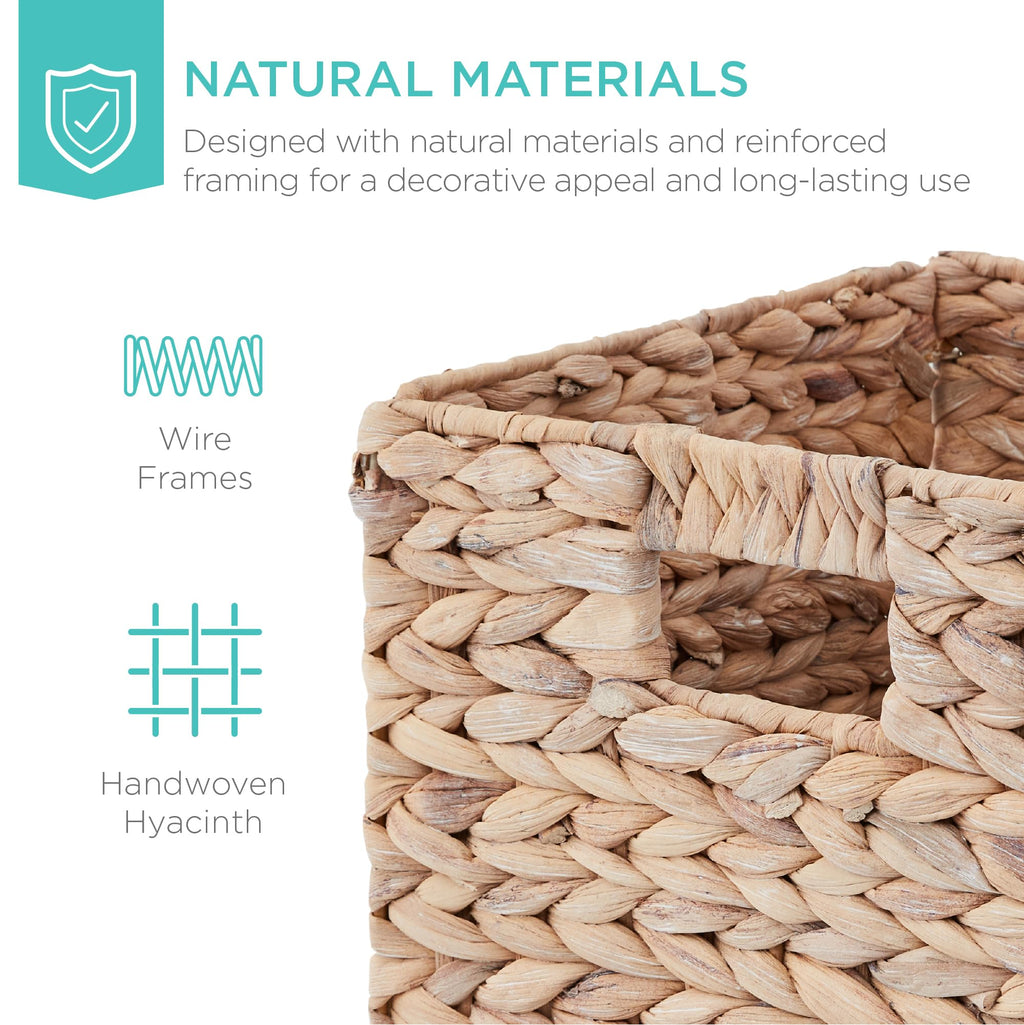 Best Choice Products 10.5x10.5in Pack of 5 Cube Storage Baskets, Water Hyacinth Multipurpose Collapsible Organizers, Handwoven Laundry Totes for Laundry, Living Room, Kids Room & Nursery - White