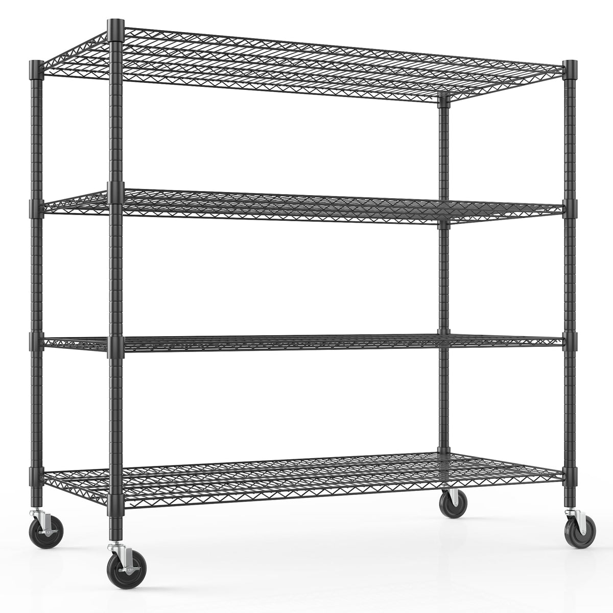 Himimi 72" H Storage Shelves 4 Tier Metal Shelving Adjustable Wire Shelf with Wheels, Heavy Duty Shelving for Garage Kitchen Pantry Bathroom Laundry 18" D*48" W*72" H, Black
