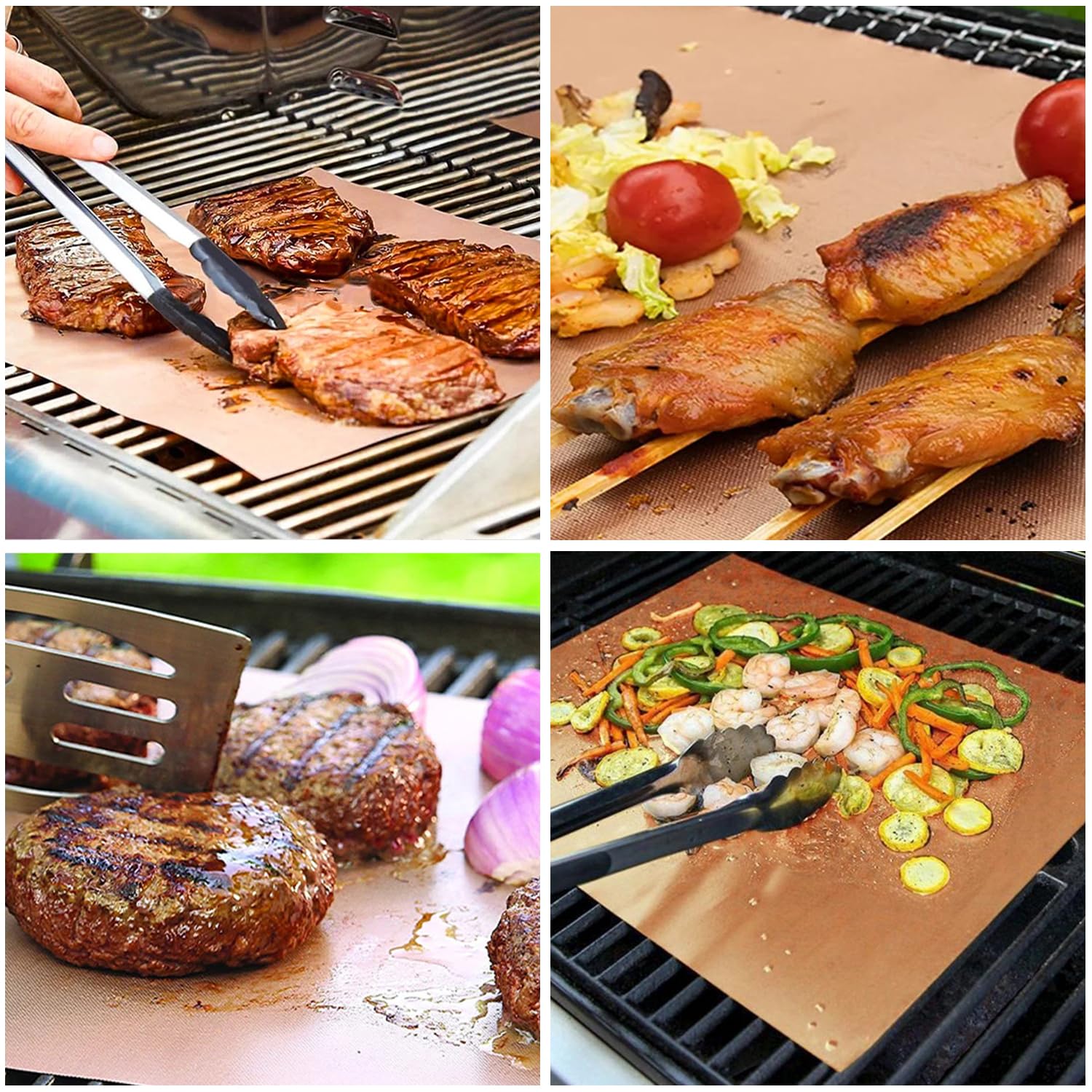 Renook Set of 6 Copper Grill Mats for Outdoor BBQ Grill