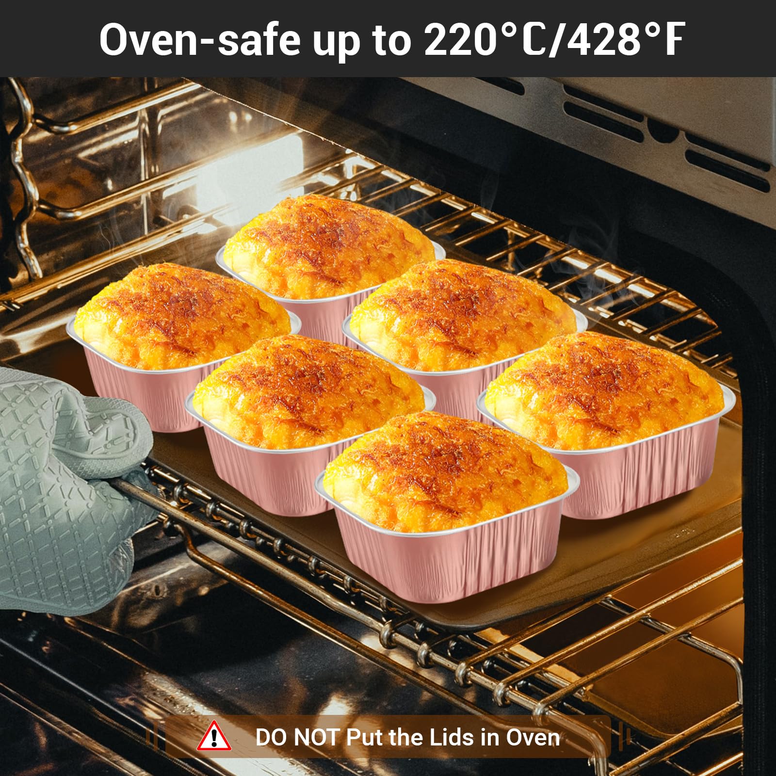 EUSOAR Disposable Ramekins, 50pcs 10oz Rose Gold Creme Brulee Ramekins Disposable Muffin Cups for Baking, Mini Cake Pans with Lids Loaf Bread Containers Cupcake Liners for Party Favor Birthday