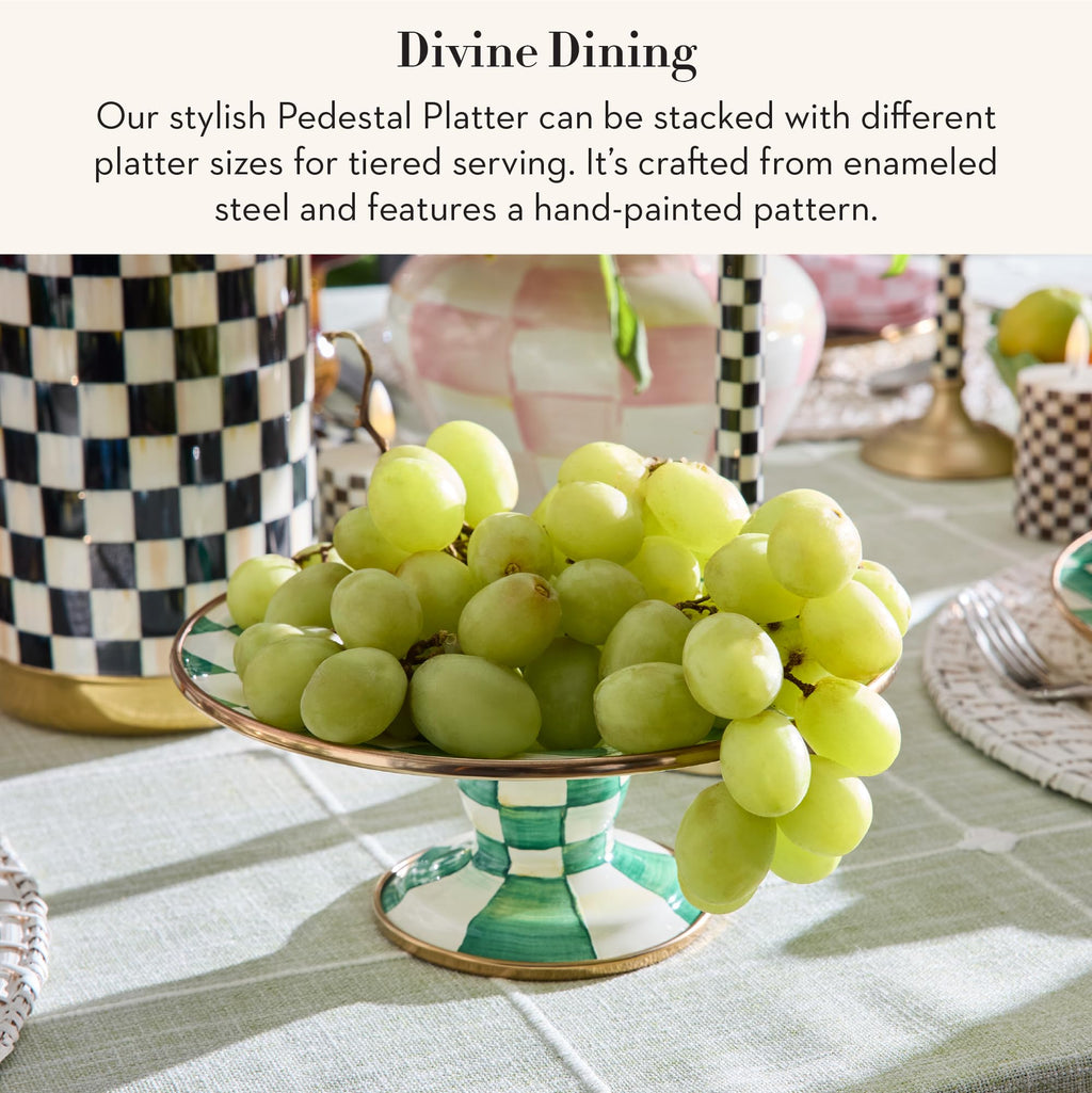 MACKENZIE-CHILDS Pedestal Platter, Mini, Green-and-White Emerald Check