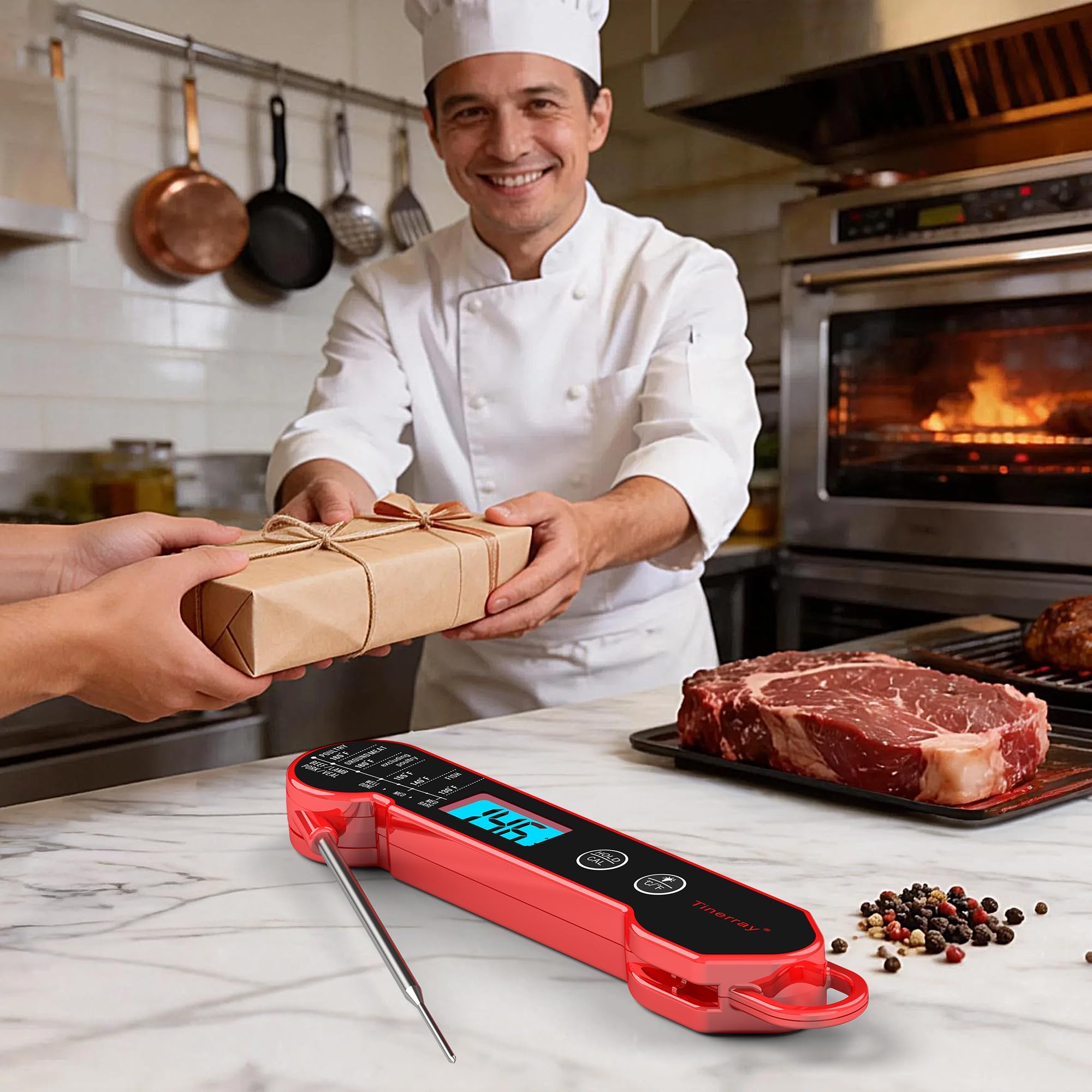 Professional Digital Meat Thermometer Instant Read Waterproof – Folding Probe Food Thermometer with Backlight & Calibration, Fast Read for BBQ, Grill, Deep Fry, Cooking, Liquids, Gift for Chef