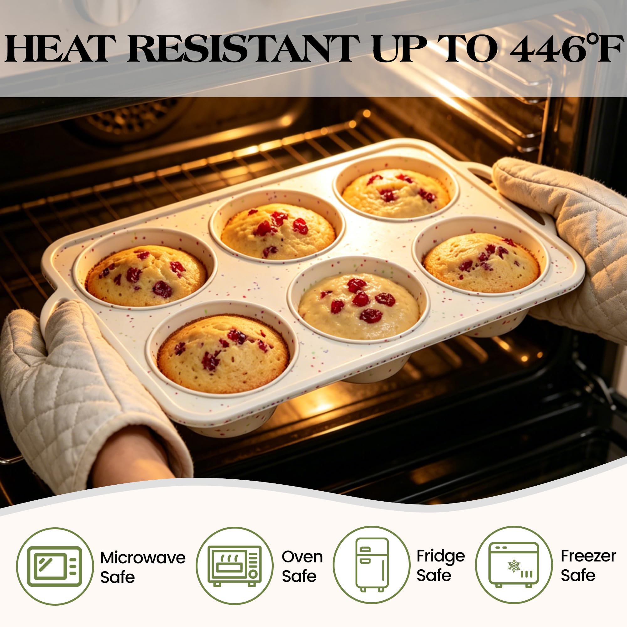 AOTASO 2 Pcs Jumbo Muffin Pan with Metal Frame Nonstick 6 Cup Extra Large Silicone Cupcake Pan for Baking, Deep Jumbo Muffin Tray for Egg Bites Muffins, Confetti Color Cream Gifts for Mom Home Baker