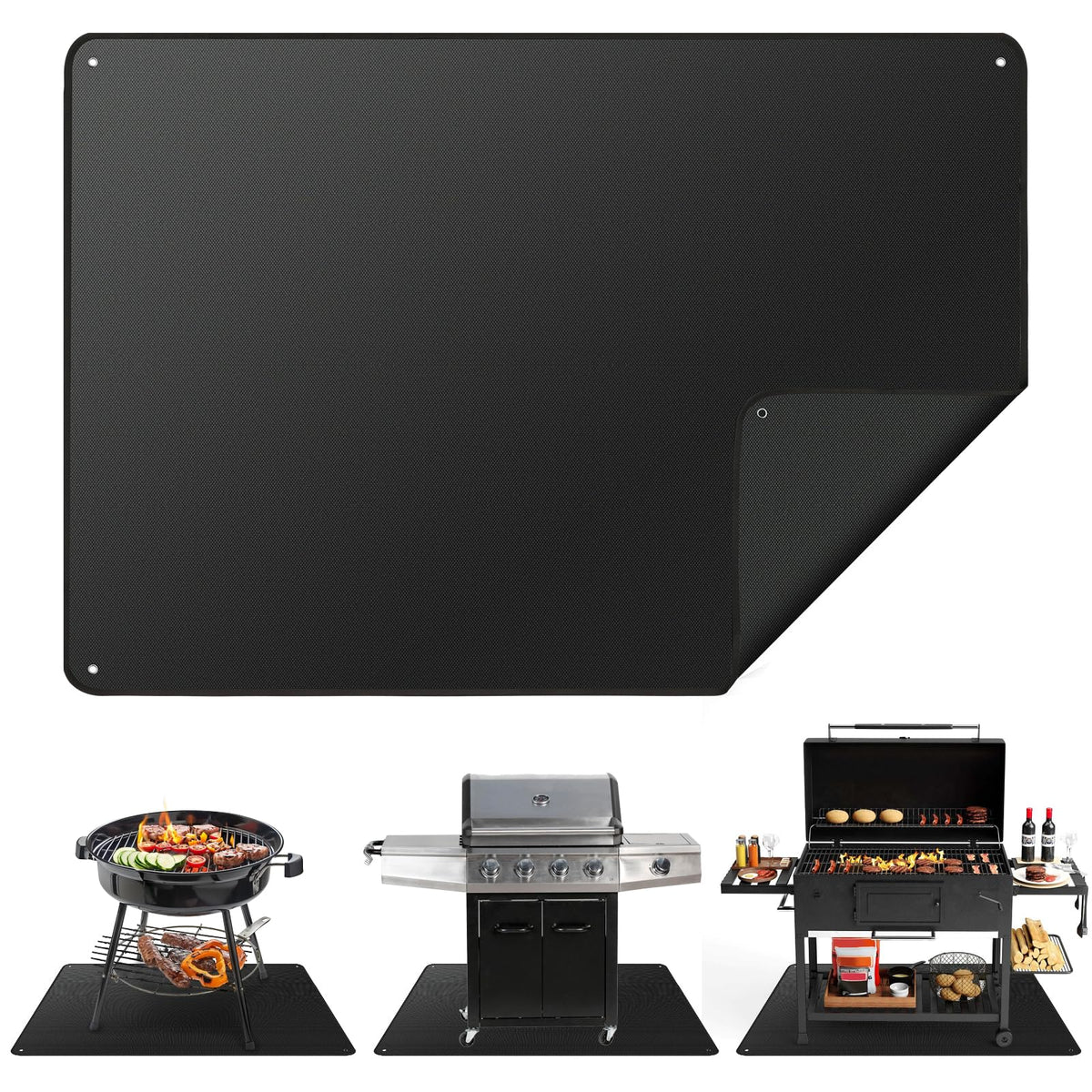 60 x 40 Inch Under Grill Mats for Outdoor Grill, Double-Sided Fireproof Grill Protector Pad, Waterproof, Oil-Proof, Indoor Fireplace/Fire Pit Mat, Easy-Clean BBQ/Grill Floor Mat for Deck & Lawn