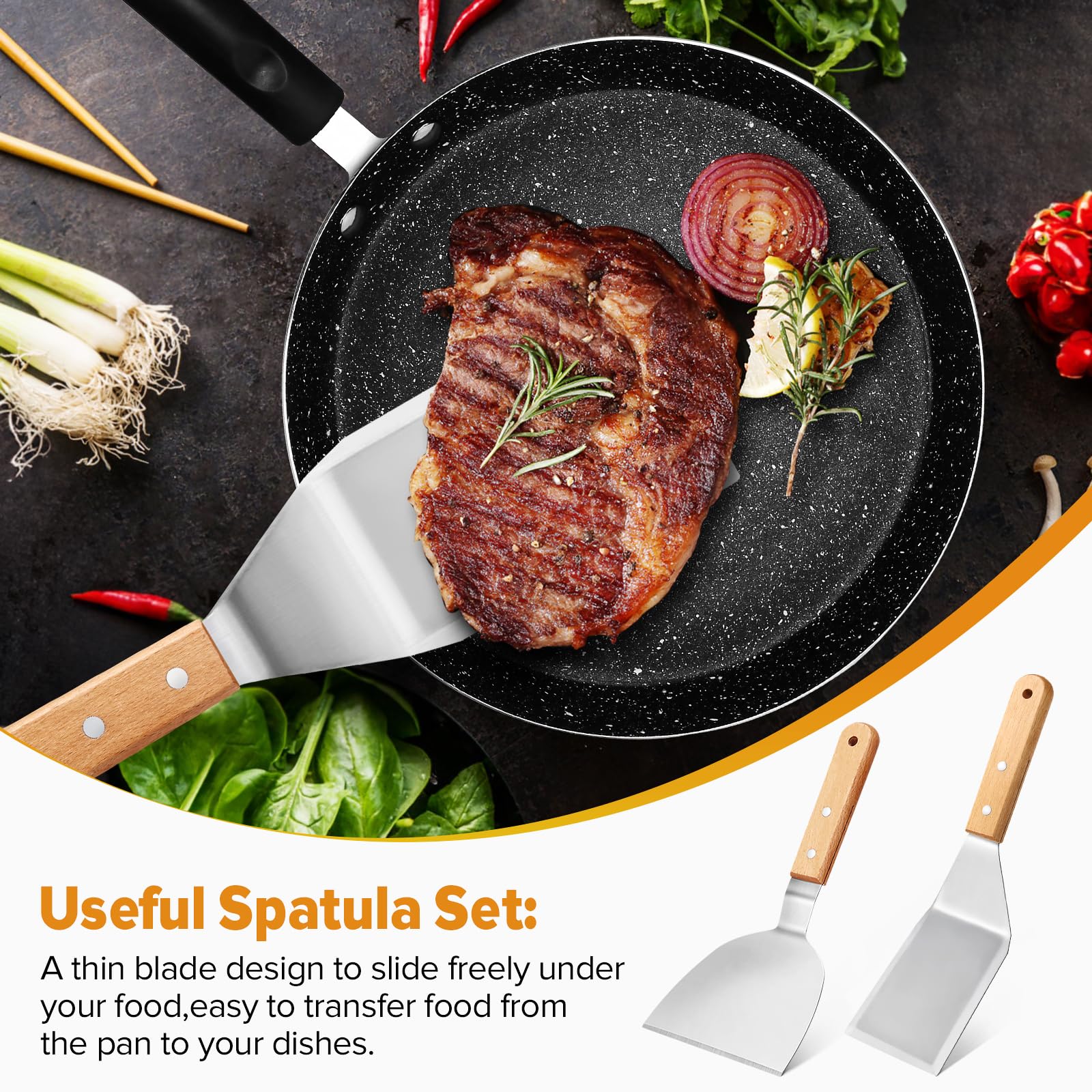 PETHOMKIT Metal Spatula Turner Set with Wide Beveled Edge for Grill,2 Pack