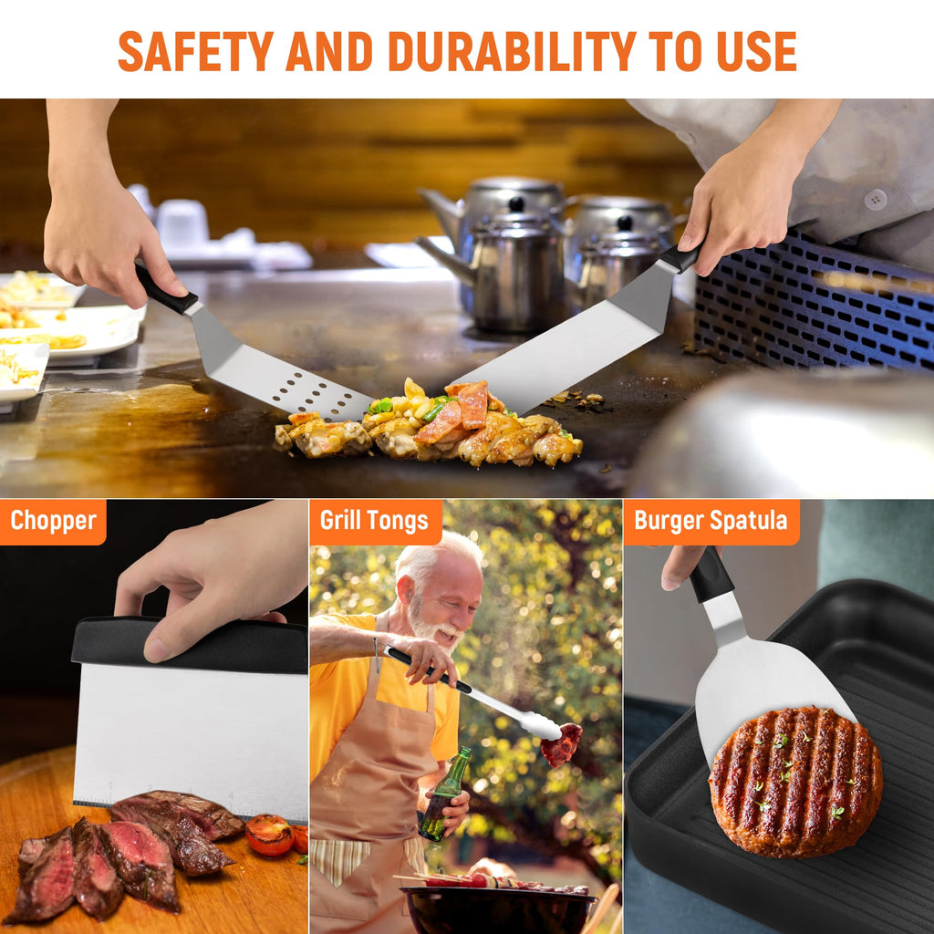 Griddle Accessries Kit, 20Pcs Stainless Steel Metal Spatula Set, Grill BBQ Spatula Utensils Set with Storage Bag, Professional Grill Spatula Set for Men Women Outdoor BBQ & Camping