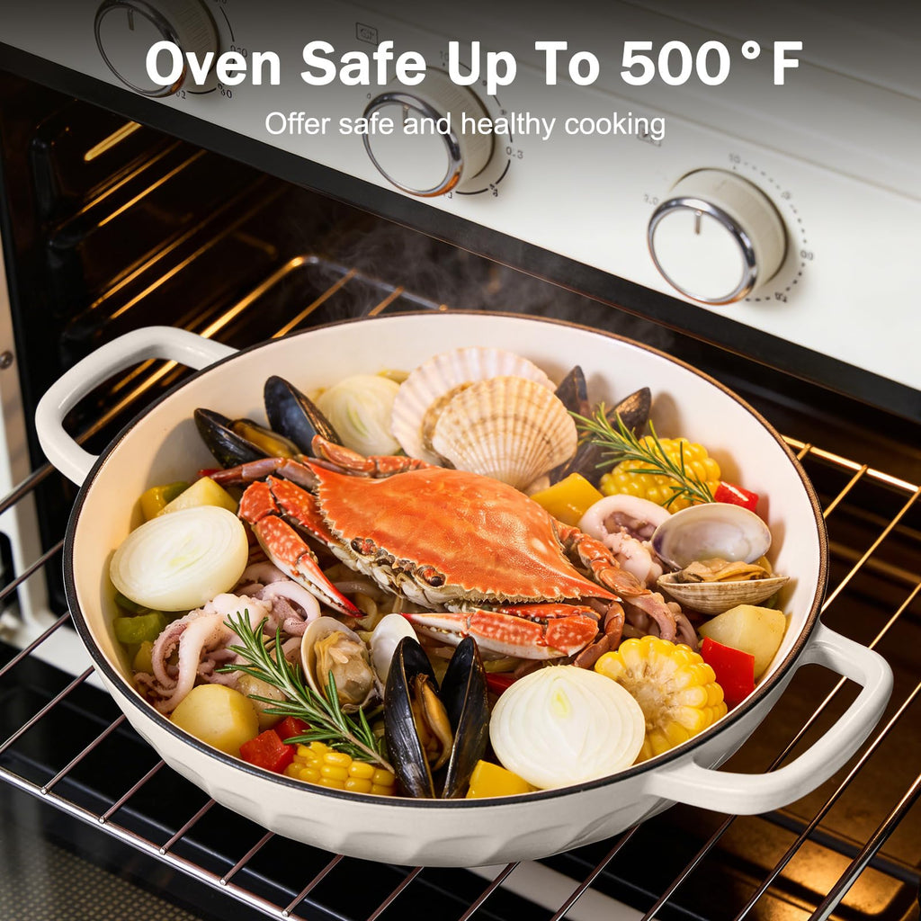 NSIRONS Enameled Cast Iron Dutch Oven, 3.8 Quart Dutch Oven Pot with Lid, Shallow Cast Iron Braiser with Handles, Oven Safe up to 500°F (Caramel White)