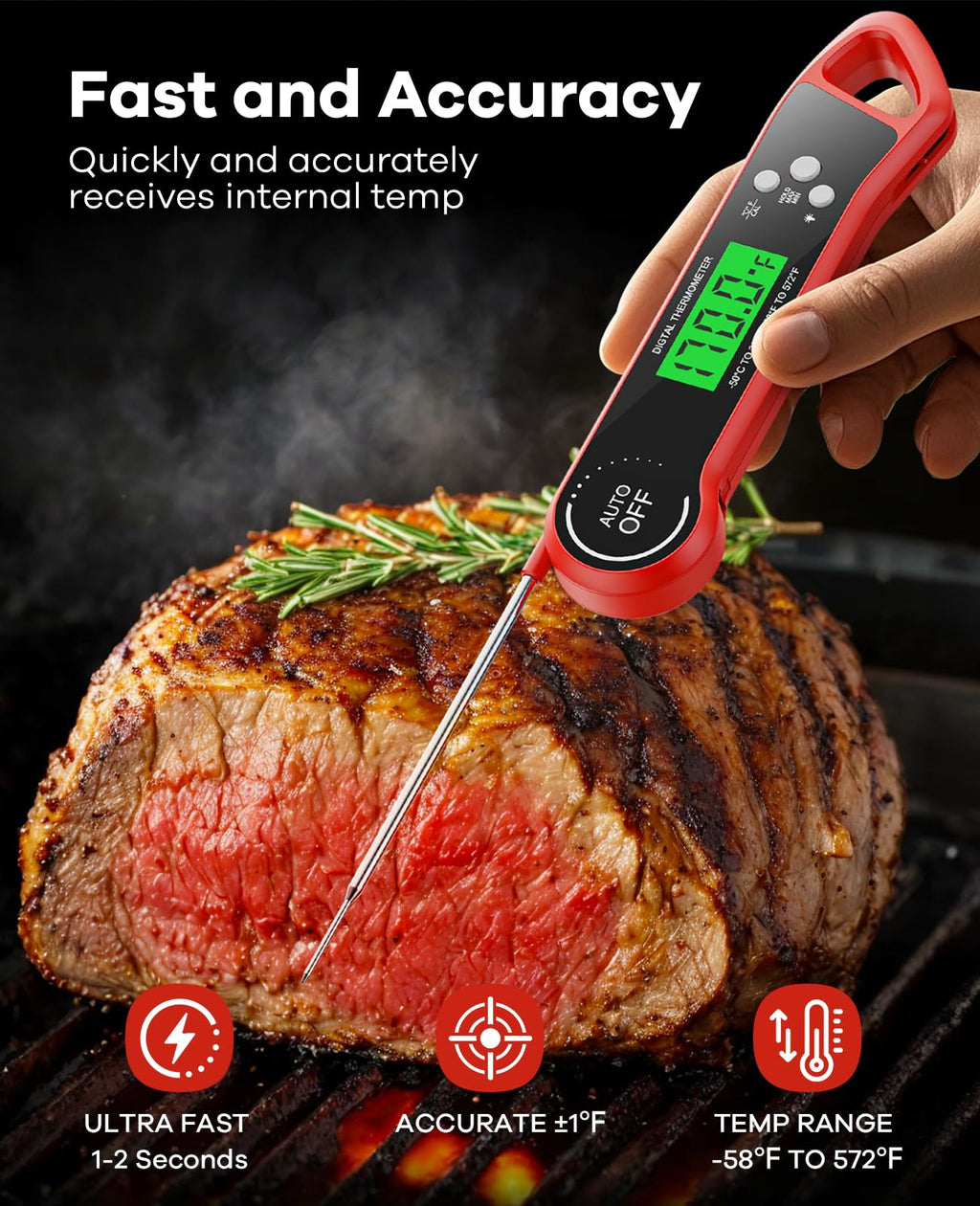 SILVLF Meat Thermometer Digital, Instant Read Thermometer with Backlight, Calibration & Hold Function, Waterproof Food Thermometer for Kitchen and Outside, BBQ,Turkey, Candy, Liquids, Beef