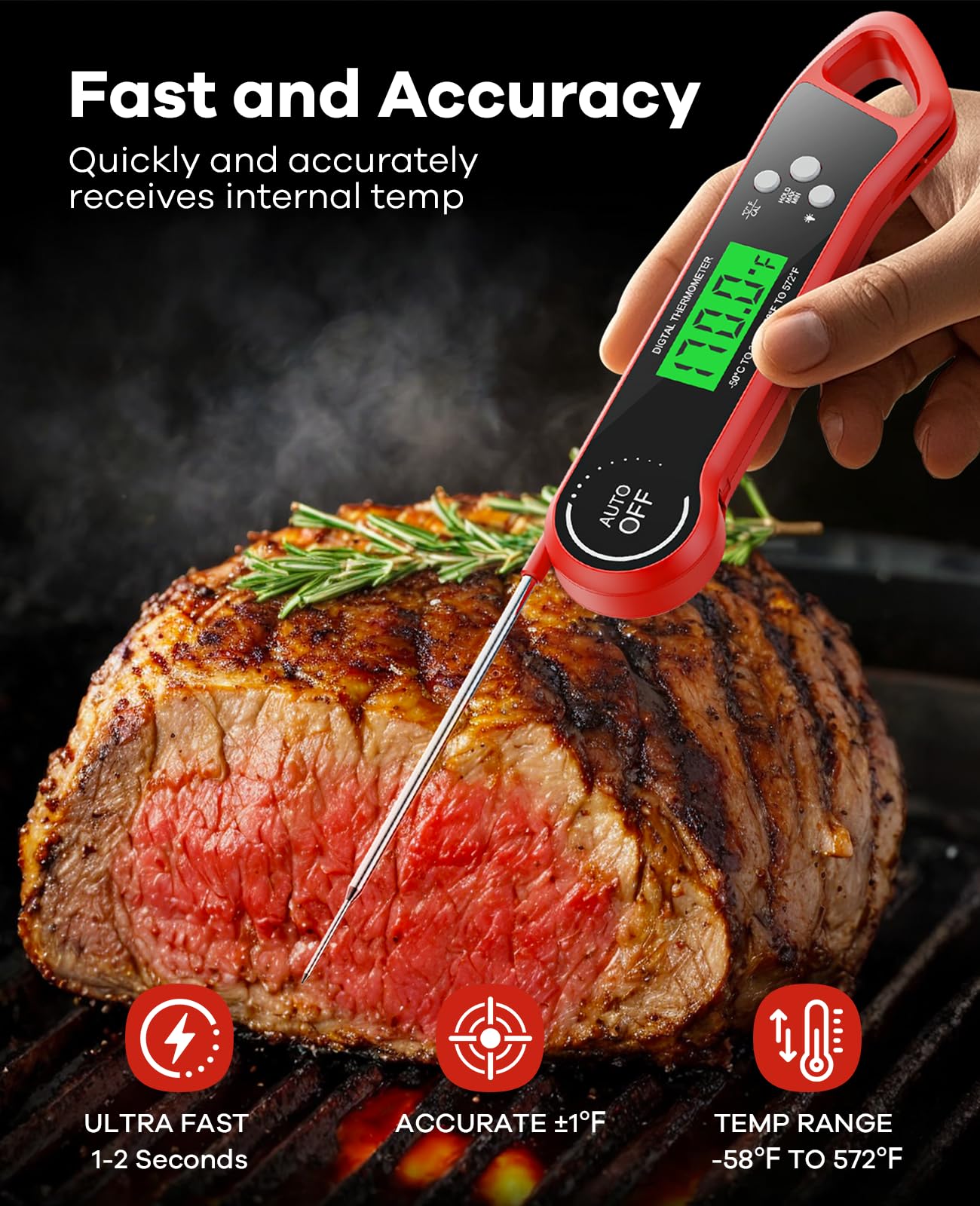 SILVLF Meat Thermometer Digital, Instant Read Thermometer with Backlight, Calibration & Hold Function, Waterproof Food Thermometer for Kitchen and Outside, BBQ,Turkey, Candy, Liquids, Beef