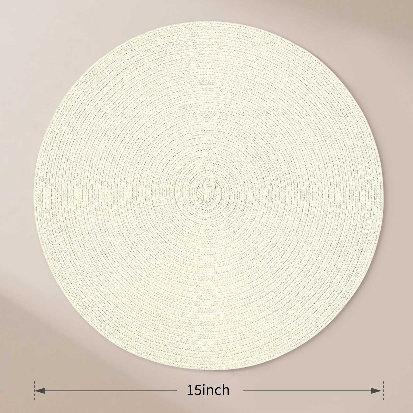 FunWheat Round Braided Placemats Set of 6 Place mats for Dining Tables Woven Heat Resistant Table Mats 15 inch (Ivory,6pcs)