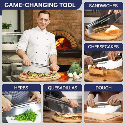 18-Inch Pizza Cutter Rocker Blade, 304 Stainless Steel Slicer Knife, Silver