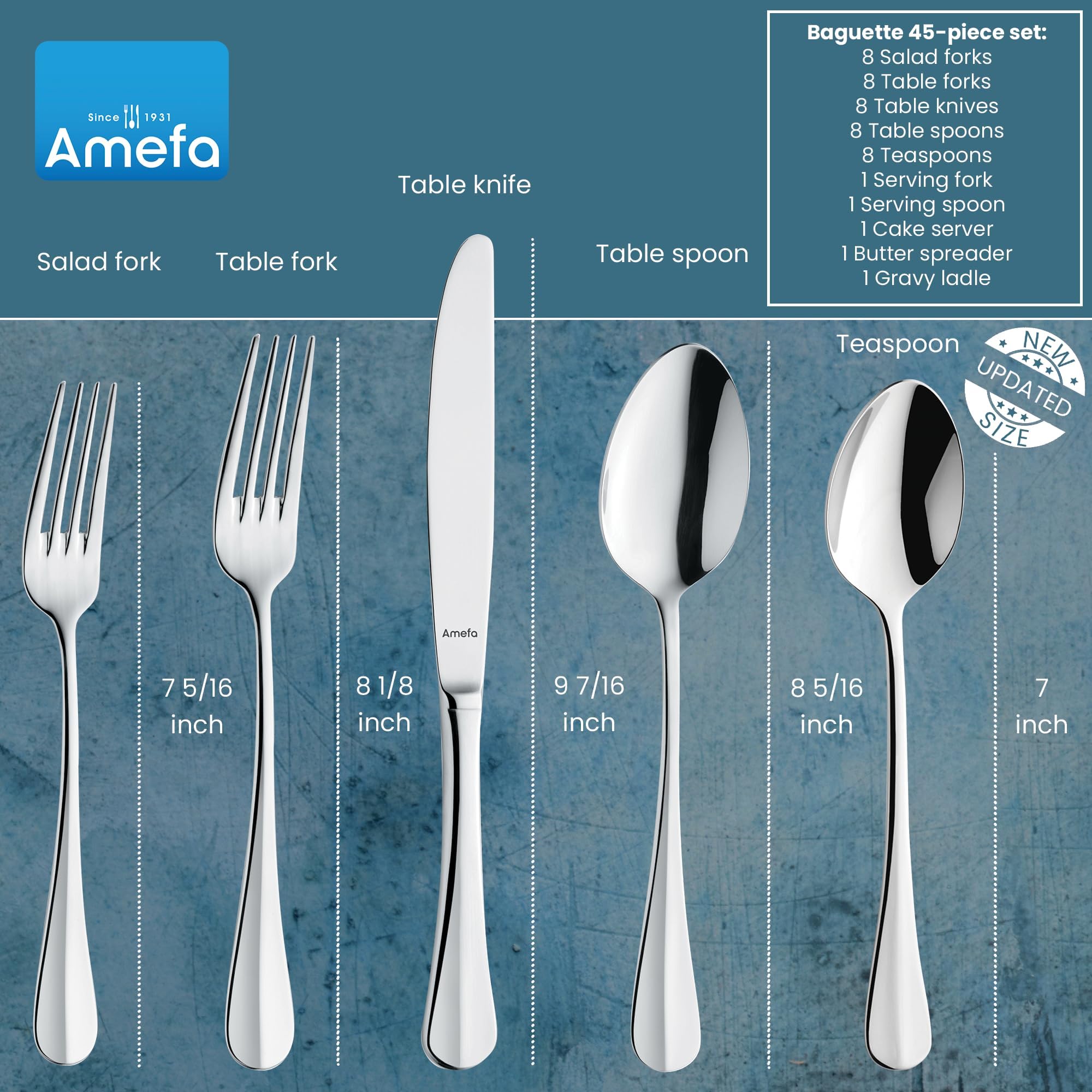 Amefa Baguette Flatware Set - Silver, Set of 45