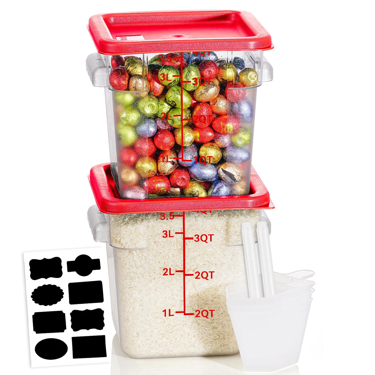 SVKLHY 4QT 4PCS NSF Commercial Clear Food Storage Containers with Lids(RED)