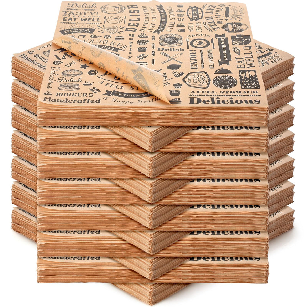 Outus 1800 Pcs 12 x 12 Inch Deli Wax Paper Sheets, Brown