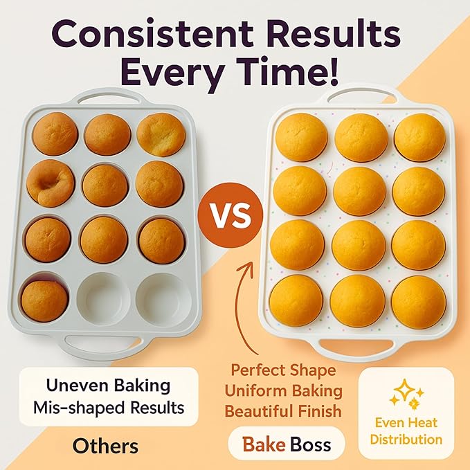 2 Pack Regular Muffin Pan - 12 Cup Silicone Muffin Pan for Baking with Metal Reinforced Frame - Regular Size Cupcake Pan, BPA Free Silicone Muffin Tray - Oven & Dishwasher Safe - Cream