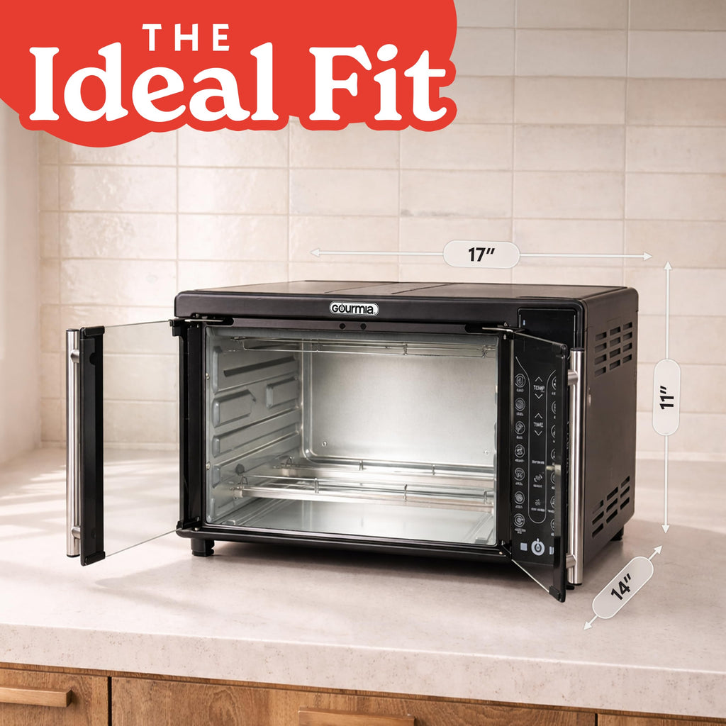 Gourmia French Door Air Fryer Toaster Oven – 6-Slice Capacity, FryForce 360°, Digital Display with 17 Cooking Presets, Black