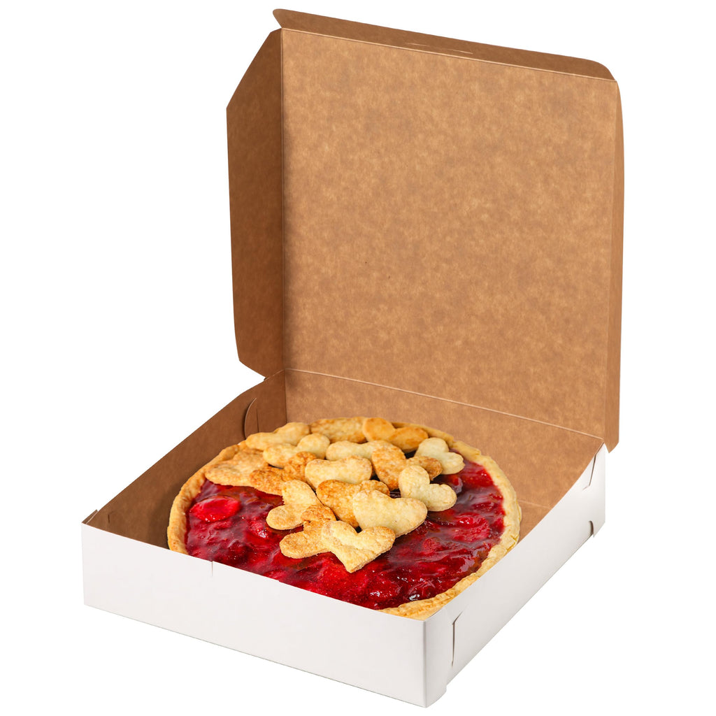 [25 Pack] White Pie Boxes 10x10x2.5" Square Bakery Boxes for Cookies, Cheesecake, Chocolate Covered Strawberries, Dessert, Macaroon, Bread Bulk Paper Cardboard Sweet Boxes for Surprises and Pastries