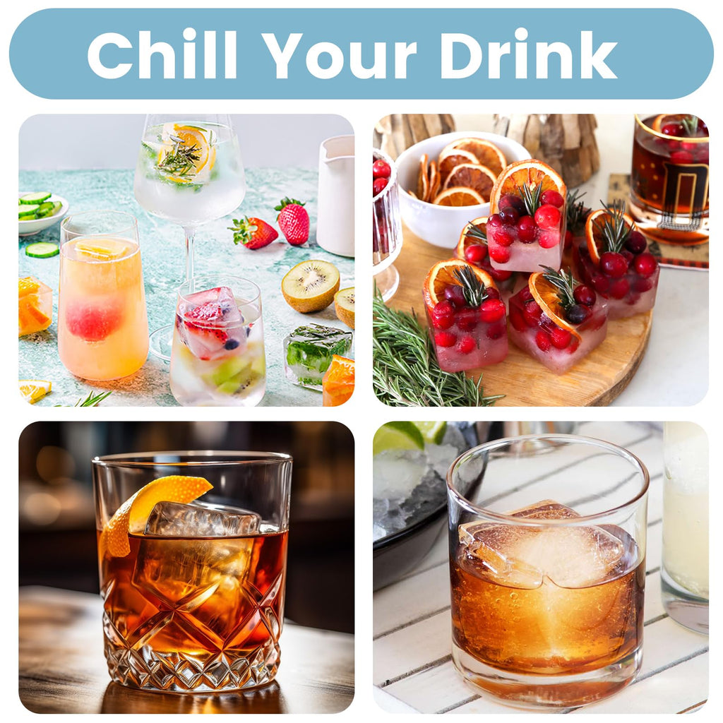Large Silicone Ice Cube Tray 3Pack, SAWNZC Big Square Ice Cube Molds for Whisky Cocktail, Ice Maker Tray with Lid for Freezer, Easy Release (3, Blue+Green+Purple)