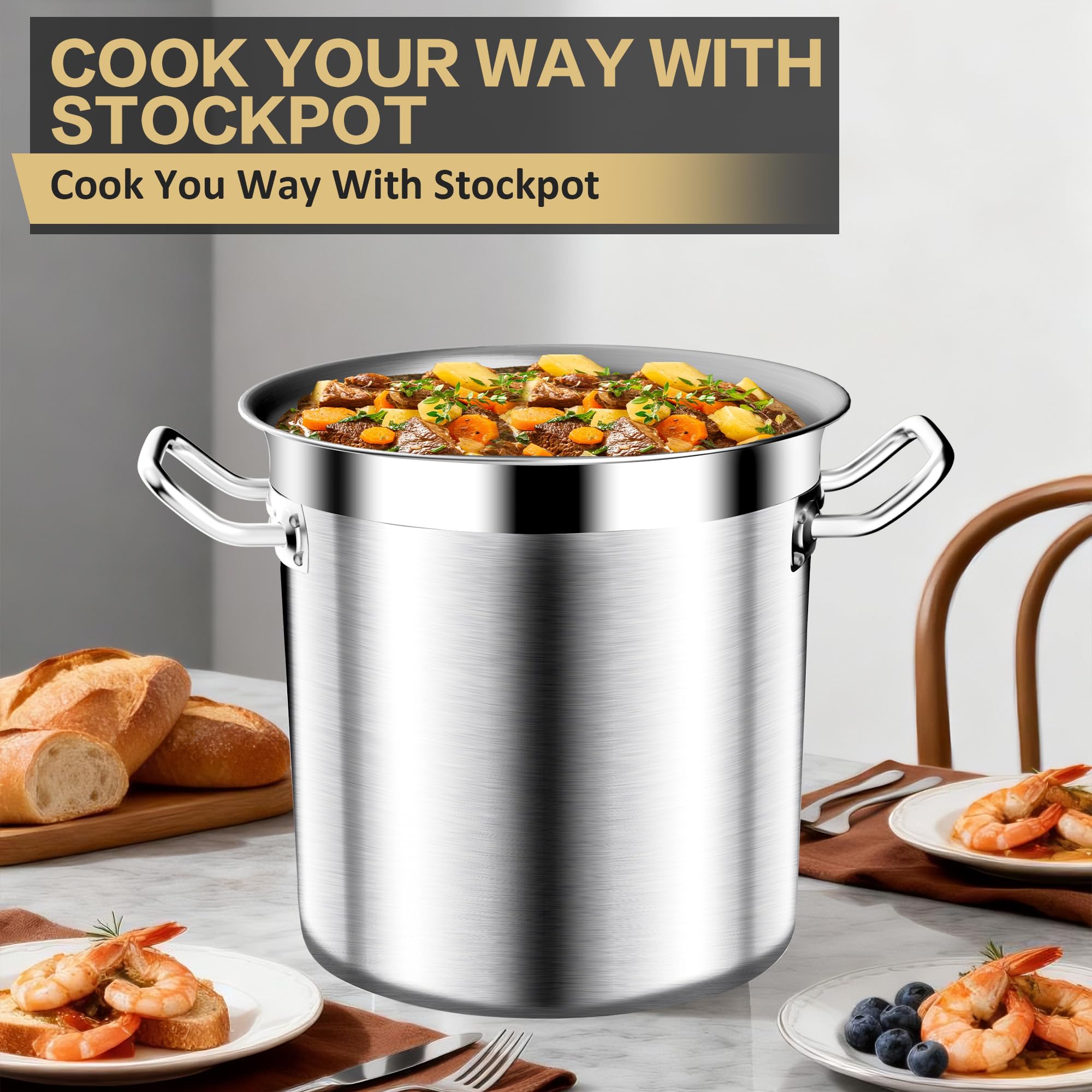 Commercial Grade Large Stock Pot - 100 QT Soup Pot with Lid - Non-Nickel Stainless Steel Stock Pots - Healthy Cookware Polished Stockpots - Heavy Duty Cooking Pots, Cookware Sauce Pots
