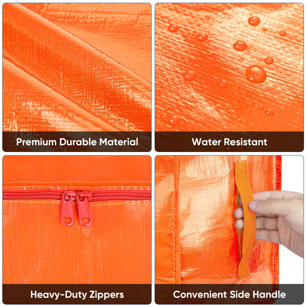BALEINE 2-Pack Oversized Moving Bags with Reinforced Handles, Heavy-Duty Storage Tote for Clothes, Moving Supplies (Orange, 2-Pack)