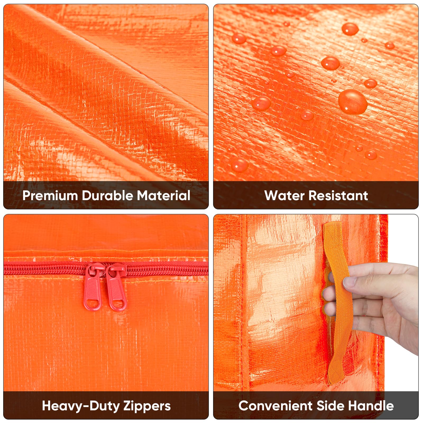 BALEINE 2-Pack Oversized Moving Bags with Reinforced Handles, Heavy-Duty Storage Tote for Clothes, Moving Supplies (Orange, 2-Pack)