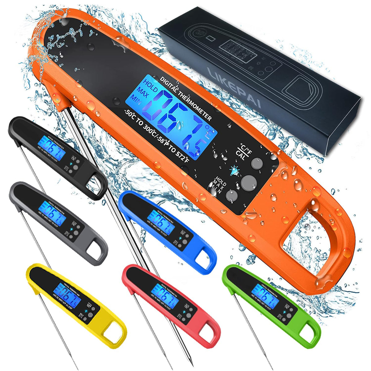 LIKEPAI Green Instant Read Meat Thermometer for Kitchen Cooking