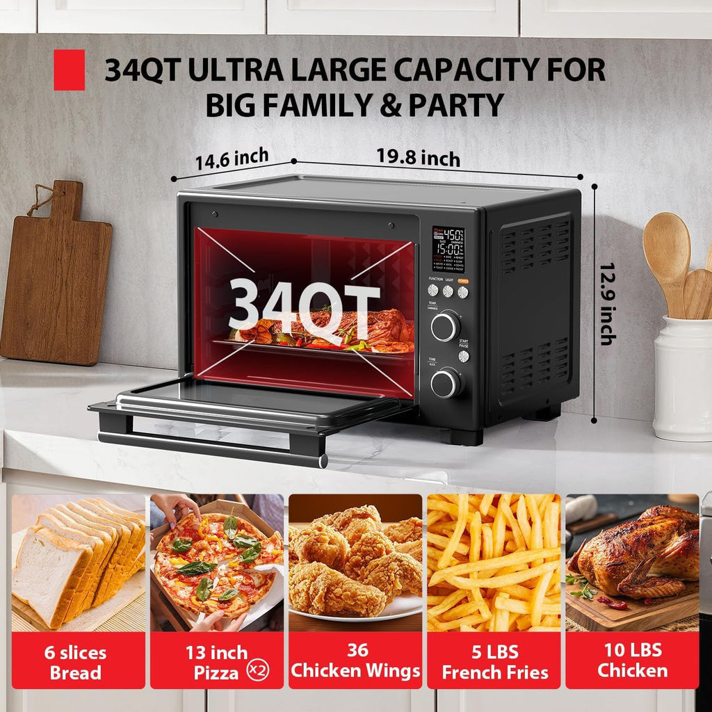 TOSHIBA ChefFry Air Fryer Toaster Oven Combo, 34QT, 1750W, Stainless Steel