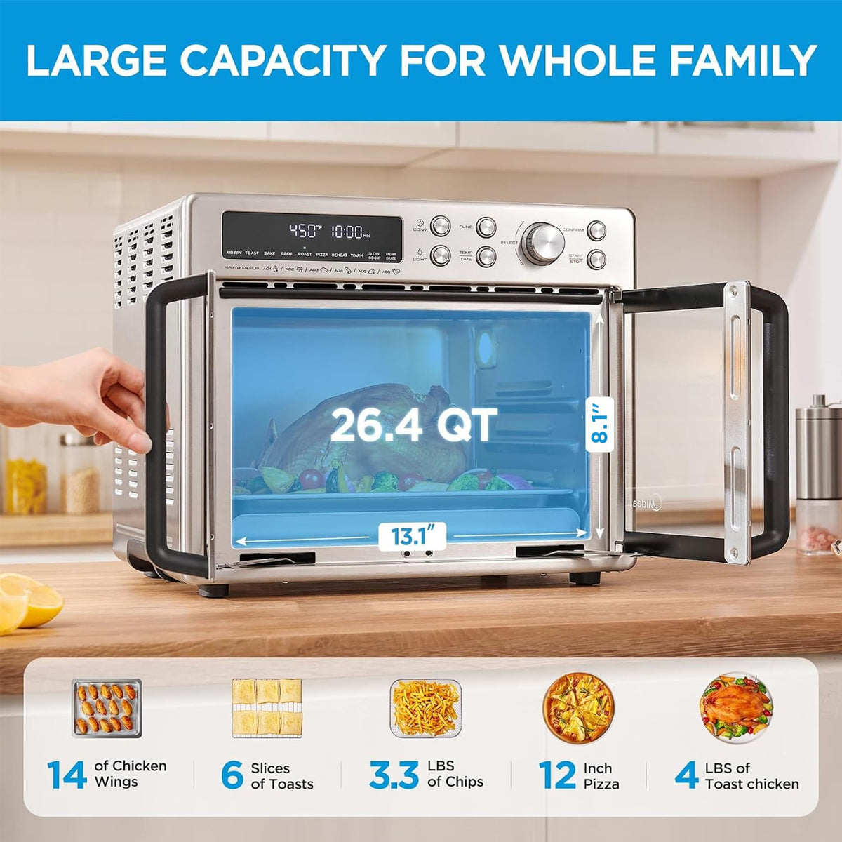Midea Flexify Classic French Door Toaster Oven Air Fryer Combo, 26.4 QT