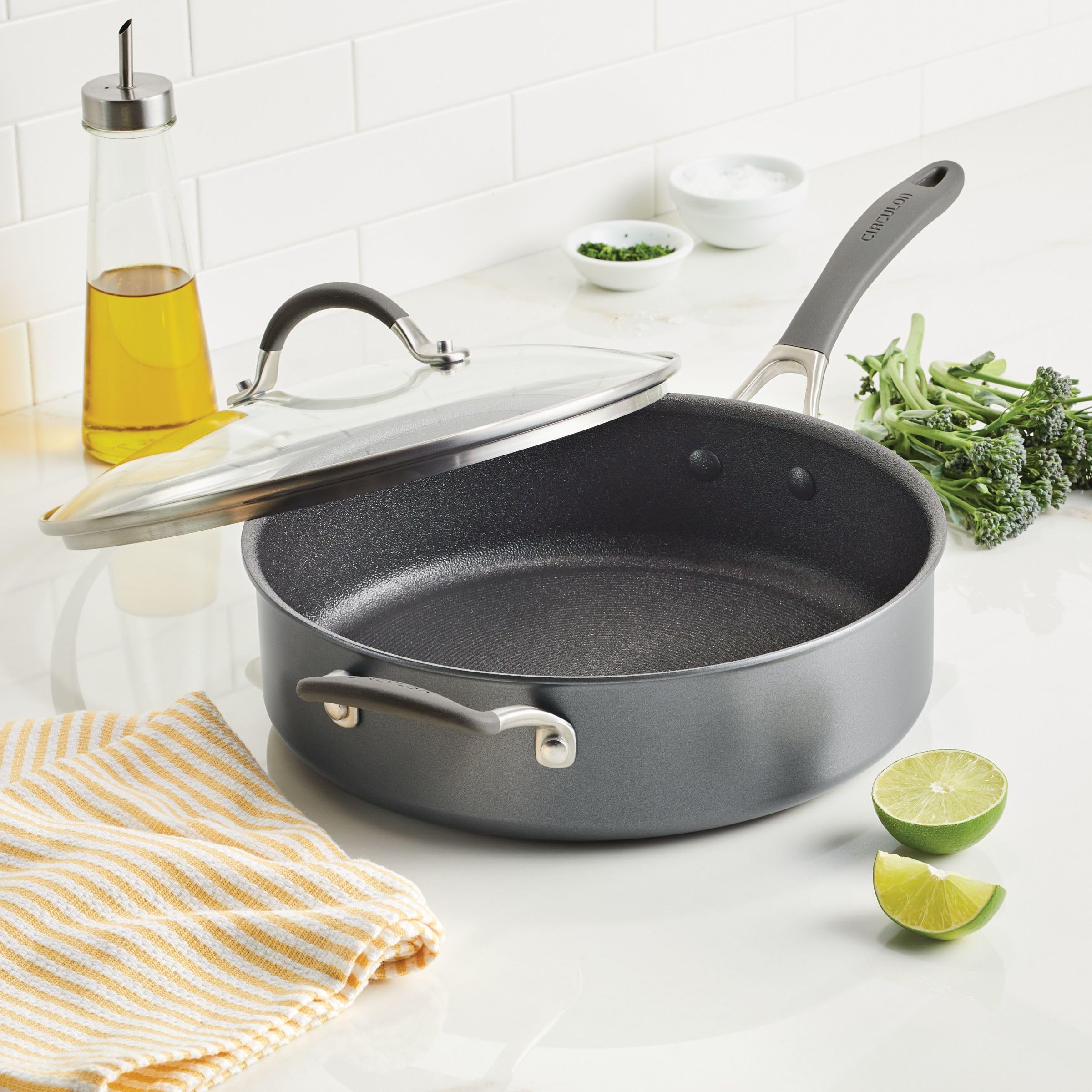 Circulon A1 Series with ScratchDefense Nonstick Induction Cookware, Large Saute Pan with Lid, Nonstick Pan, 5-Quart, Graphite
