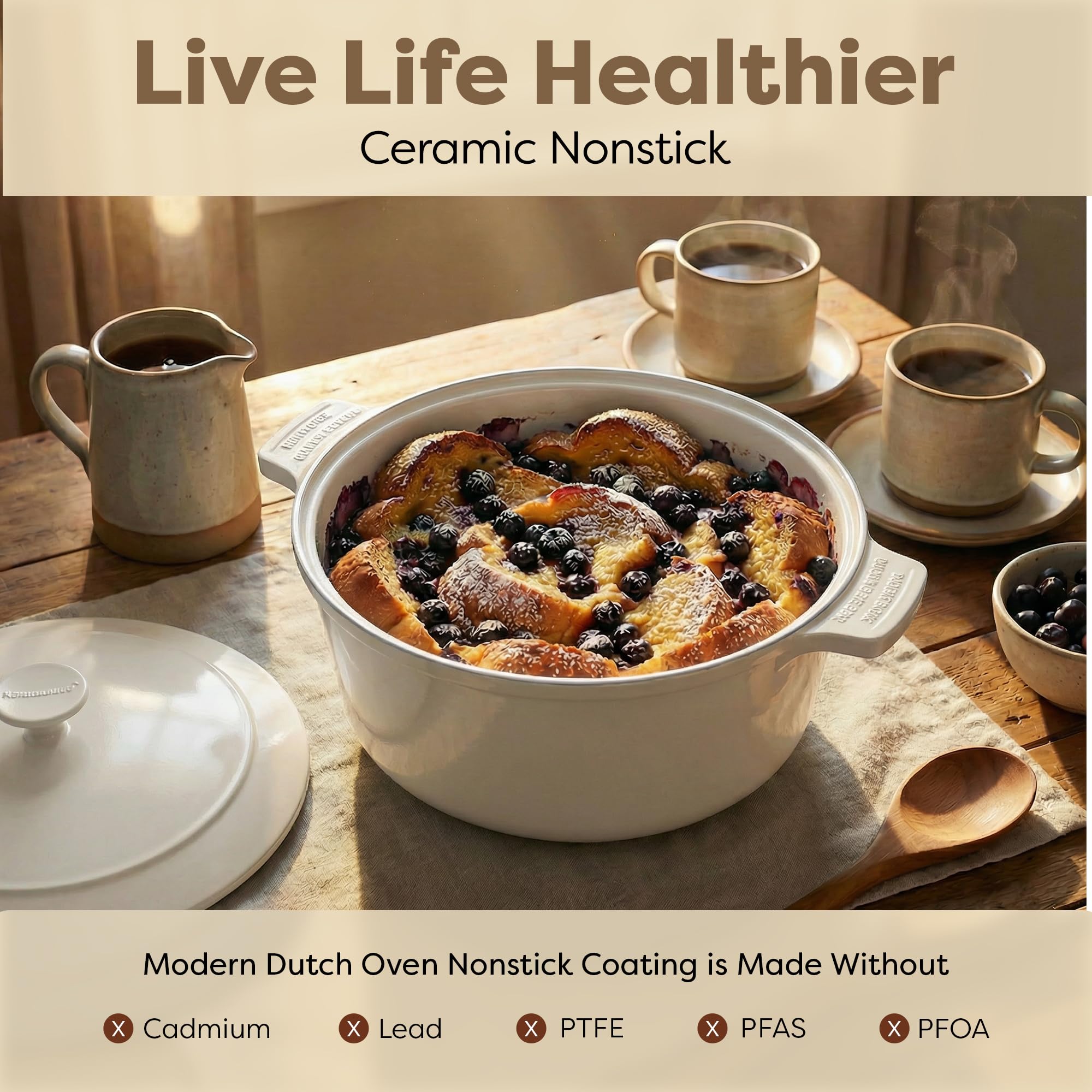Gotham Steel Dutch Oven 5 Qt with Lid, Cream