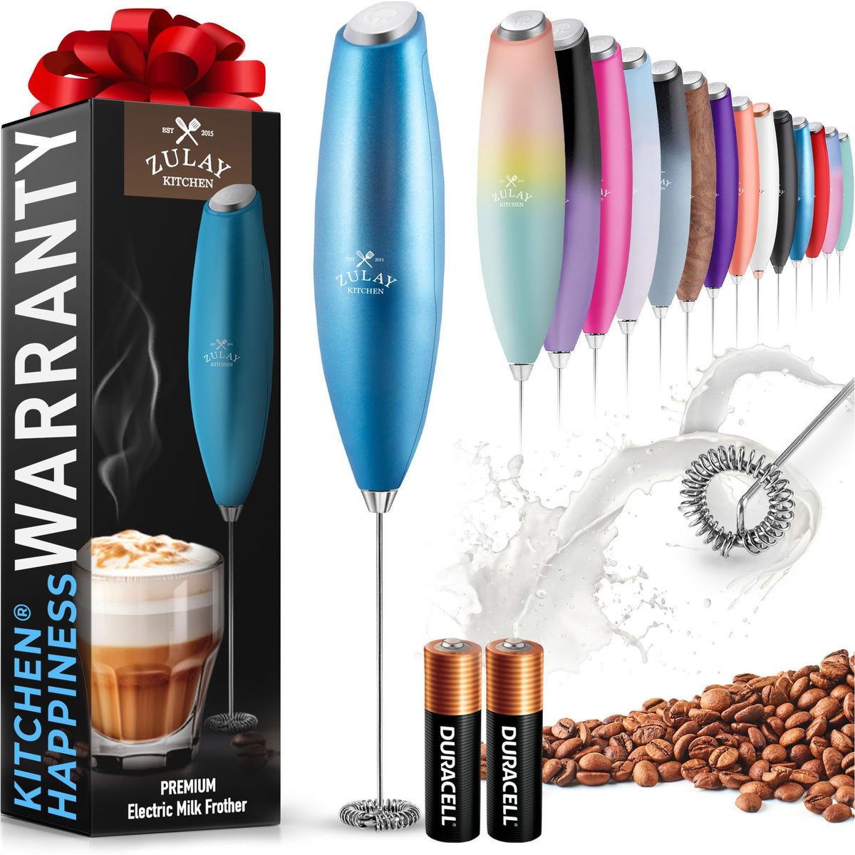 Zulay Powerful Milk Frother for Coffee with Upgraded Titanium Motor - Handheld Electric Whisk, Milk Foamer, Mini Mixer & Coffee Blender for Frappe, Latte, Matcha, No Stand - Pristine Teal