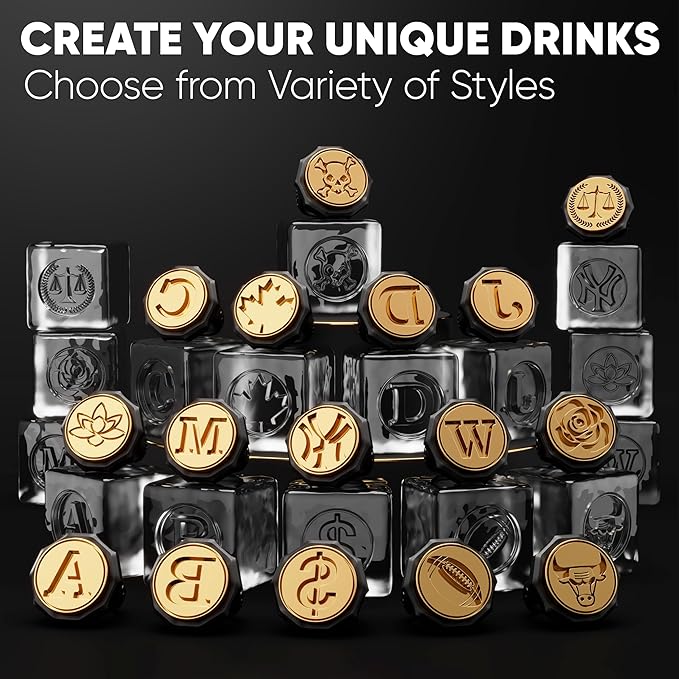 Berlinzo Ice Stamp Ring for Cube & Sphere - Custom Ice Cubes for Whiskey, Mojito Cocktails – Skull shaped Brass Ice Stamp Skull/ 3mm Depth - Black