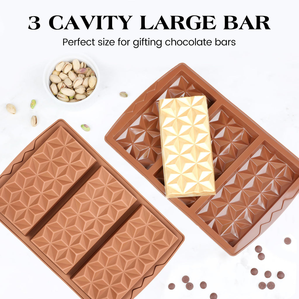 Fimary 2 Pcs Chocolate Bar Mold Deep Silicone Large Chocolate Molds Break Apart Pyramid Shape Thick Candy Bar Molds